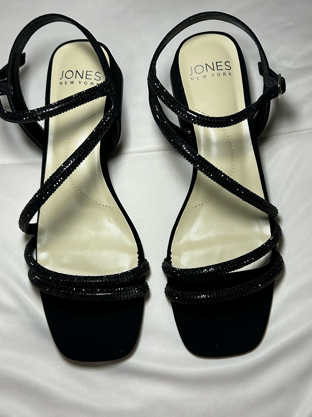 Jones New York Black Sparkle Strappy Heels